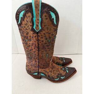 Women's Johnny Ringo Turquoise Animal Print Western Cowboy Boots Size 6